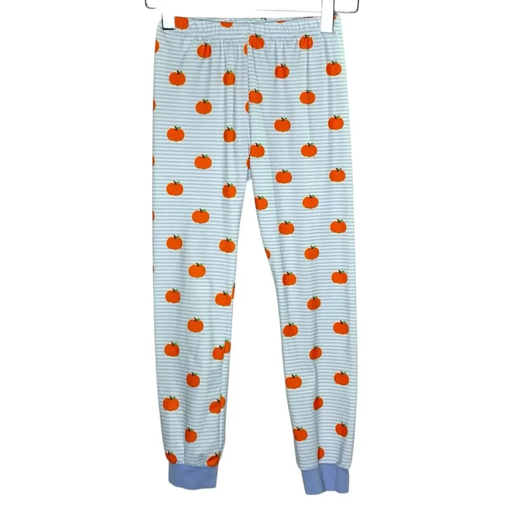 Cecil and Lou 8 Blue Striped Pumpkin Print Pajamas 2 Piece Set Fall Autumn